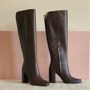 Leather Square Toe Block Heel Boots WOODCHIP BROWN